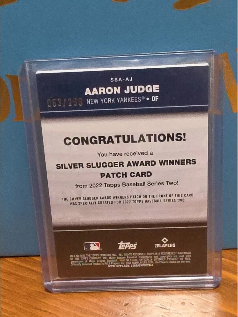 2022 Topps Series 2 Aaron Judge Silver Slugger Award #’d/299 New York Yankees